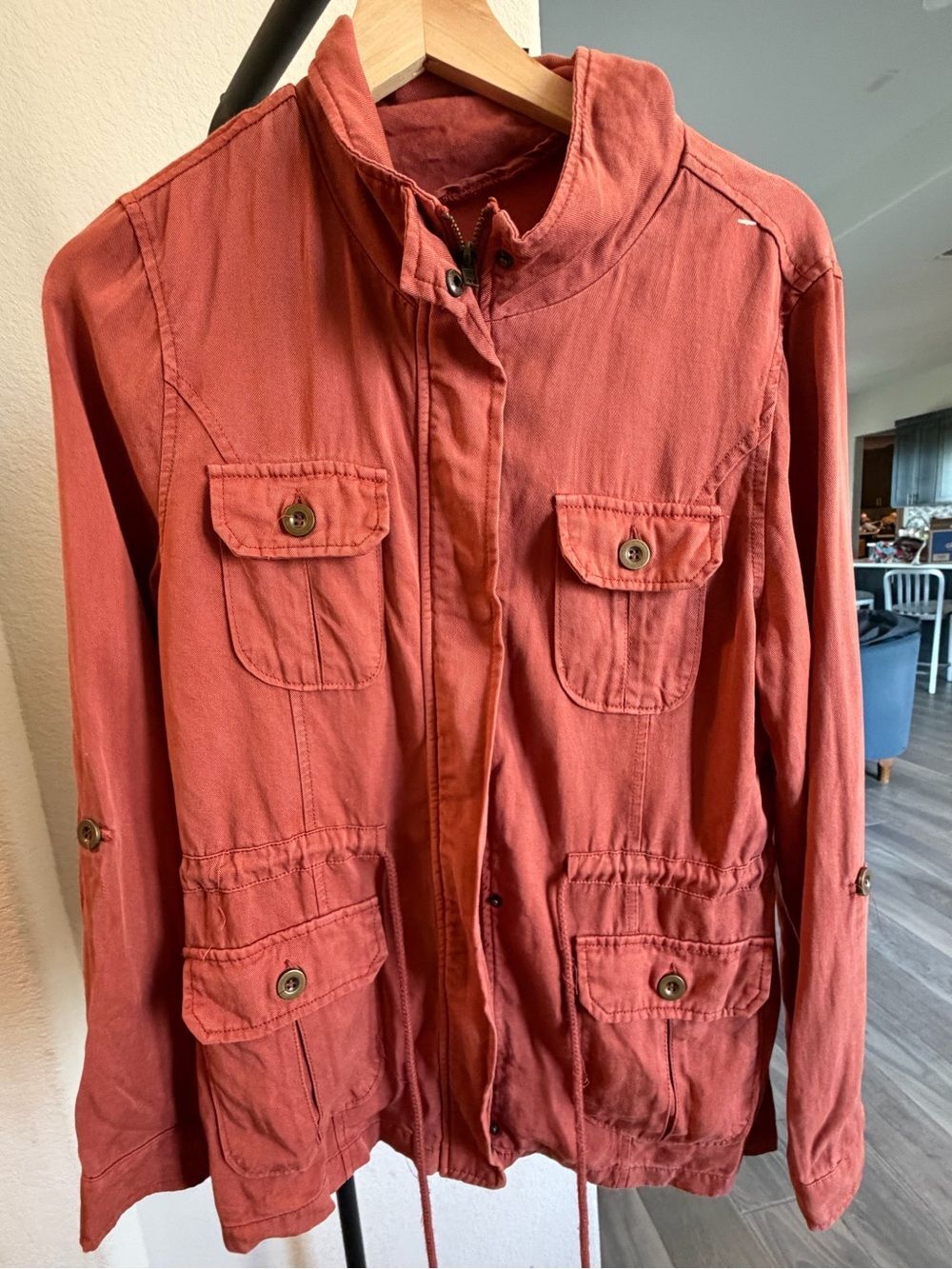 Forever 21 Rust Orange Utility Jacket Women’s M Lyocell Cargo Field Coat